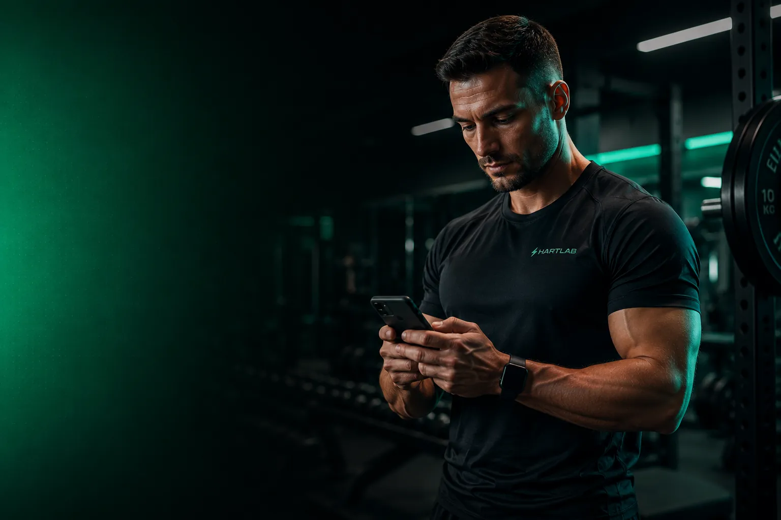 Тренер користується HARTLAB на телефоні в залі